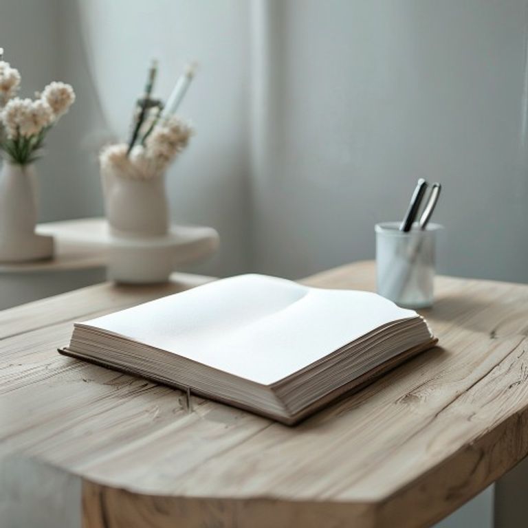 Reflektionsbog En notesbog og blyant på et enkelt skrivebord